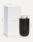 A product specifications diagram showing the dimensions of the white Vaucluse luxury box packaging and the black silver diffuser in centimeters.