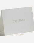 Labeled product chart illustrating the exact width and height dimensions in centimeters for the Vaucluse "I'm Sorry" greeting card.