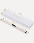 Labeled product illustration showing the exact length, width, and packaging box dimensions in centimeters for the Vaucluse pale peach electric candle lighter.
