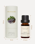 Dimensions and cylindrical tube packaging diagram for Vaucluse 10ml Vanilla Lavender and Musk essential oil.