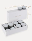 Product packaging dimension infographic for the Vaucluse velvet tealight candles box, indicating a length of 17.8cm, width of 4.3cm, and height of 9.2cm.