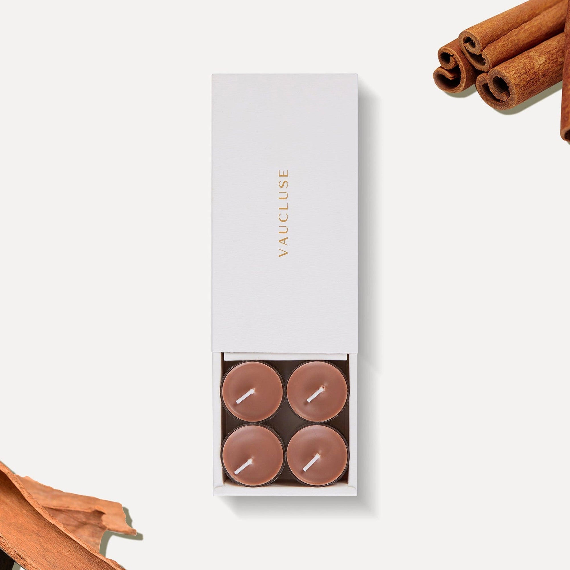 Set of luxury Cinnamon tealight candles from Vaucluse Fragrance, perfect for warm home aromatherapy.
