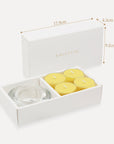 Technical dimension diagram illustrating the packaging measurements of 17.9 cm length, 4.3 cm width, and 9.2 cm height for the lemon tealight box.