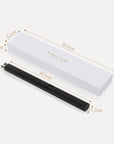 Labeled product diagram showing the exact length and width measurements of the Vaucluse black electric candle lighter and its gift box.