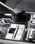 A close-up view of the touch-sensitive black glass control panel on the gun metal diffuser showing the 1hr, 2hr, and 4hr timer option indicators.