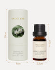 Dimensions and cylindrical outer packaging tube for Vaucluse 10ml Honey Jasmine and Cypress essential oil.