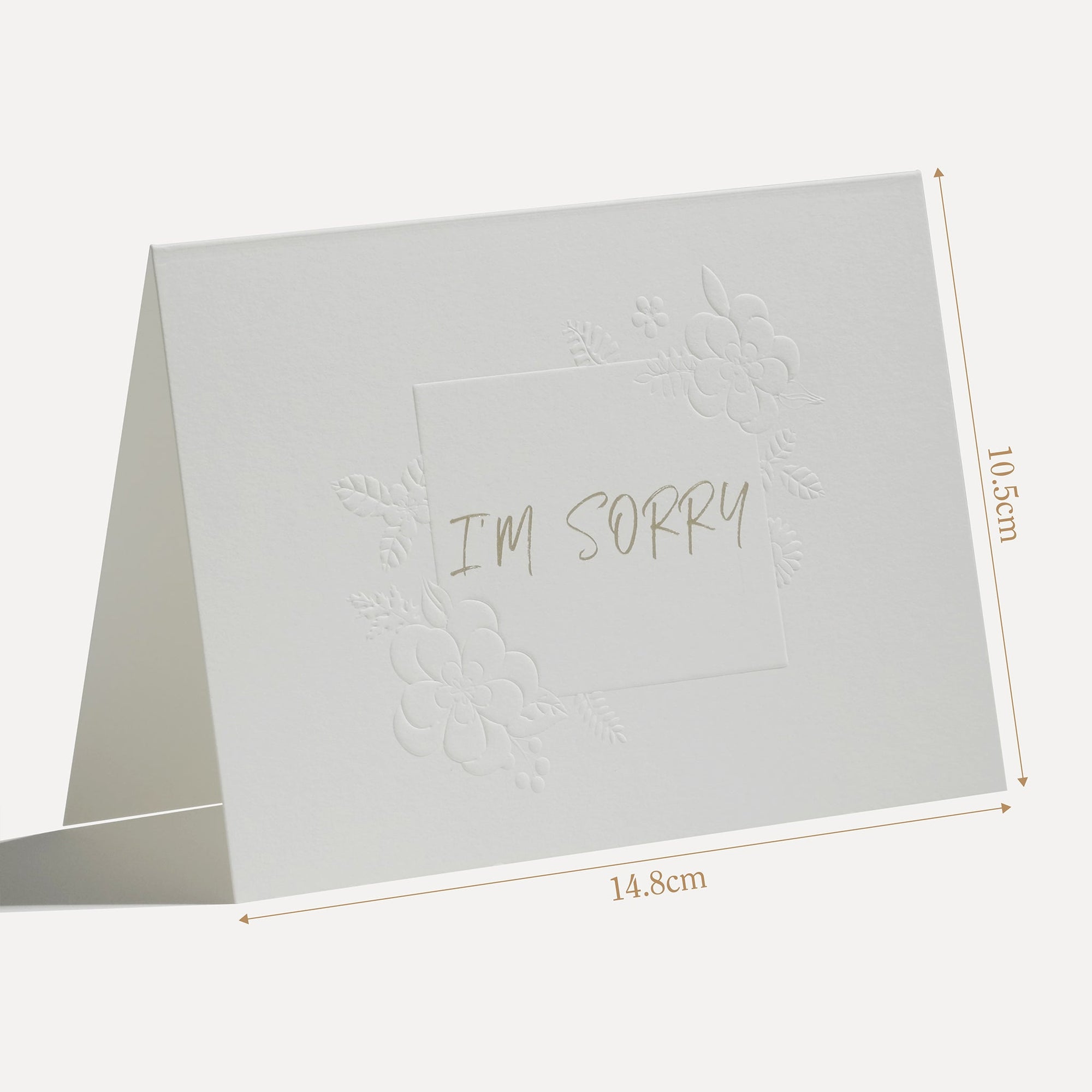 Labeled product chart illustrating the exact width and height dimensions in centimeters for the Vaucluse "I'm Sorry" greeting card.