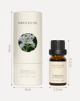 An engineering dimensions diagram specifying the exact measurements in centimeters for the 10ml tuberose oil bottle and its matching circular box.
