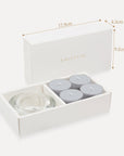 Packaging specification diagram detailing the 17.9 cm length, 4.3 cm width, and 9.2 cm height dimensions for the velvet tealight gift box.